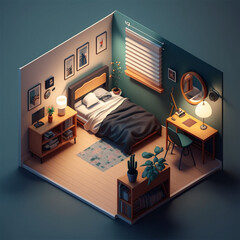 3d isometric bedroom