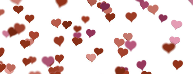 Falling red and pink hearts isolated on transparent background. Valentine’s day design.