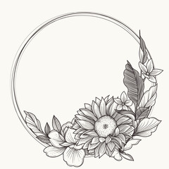 abstract beautiful flowers illustration frame with circle background
