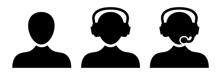 Call center manager. Call center operator. Set of black icons isolated on white background. User icon. Vector clipart.