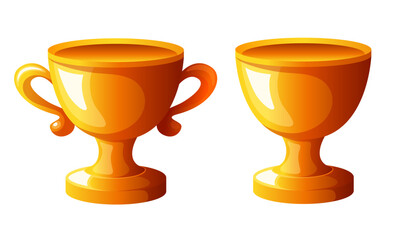 Golden goblet. Vector 3d clipart. Cups set.
