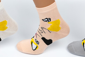 Socks on a white background. Socks on the leg.