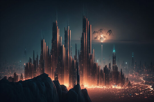 Low poligon digital future city 