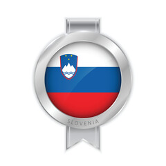 Flag of Slovenia Silver Medal Vector. Realistic 3d silver trophy award medals for winner. Honor prize. Realistic illustration.