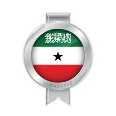 Flag of Somaliland Silver Medal Vector. Realistic 3d silver trophy award medals for winner. Honor prize. Realistic illustration.