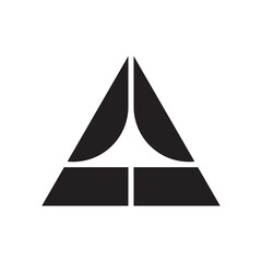 The creative geometric concept with negative space. logo design with a black triangle and white arrow.