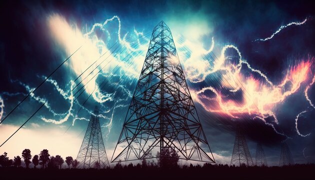bad weather sky with wave emerge around radio tower, Generative Ai