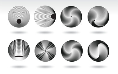 Monochrome circle form with halftone lines and transitions, Abstract round with lines as a spiral disc or rotating propeller
