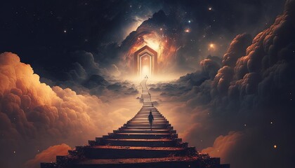 way to heaven with blessing light shine from horizontal line, dreamy elegant background wallpaper, Generative Ai