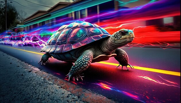 cute turtle crawl fast with speed motion blur, Generative Ai