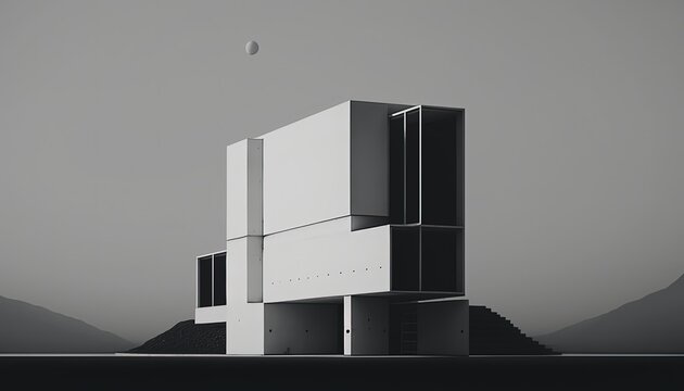minimal artistic geometric abstract background,  building and architecture with gradient background, Generative Ai