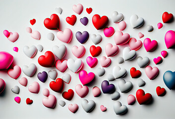 Many colorful hearts on light. Valentine's Day. Love.