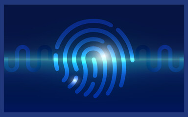 background neon fingerprint Laser scanning of fingerprint of digital biometric security technology low poly wire outline