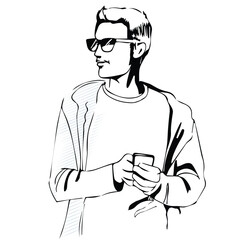 Sketch of a man with a mobile phone