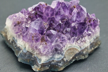 紫色に光り輝く美しいアメジストの原石