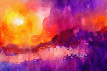 Fototapeta na wymiar Abstract beautiful watercolor background sunset sky orange purple - created with AI