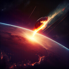 Fototapeta na wymiar AI generator. End of the world concept. Earth being hit by a comet