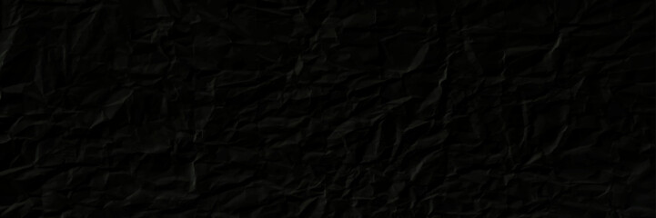 Paper texture Crumpled Black. Panorama view.