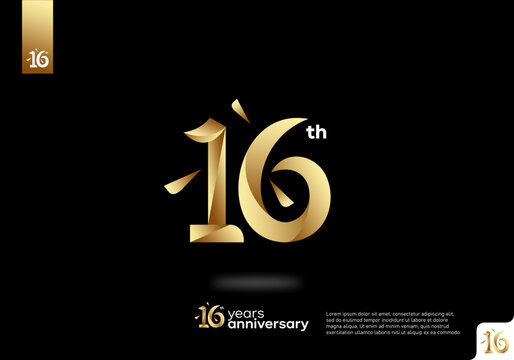 Number 16 gold logo icon design, 16th birthday logo number, 16th anniversary.