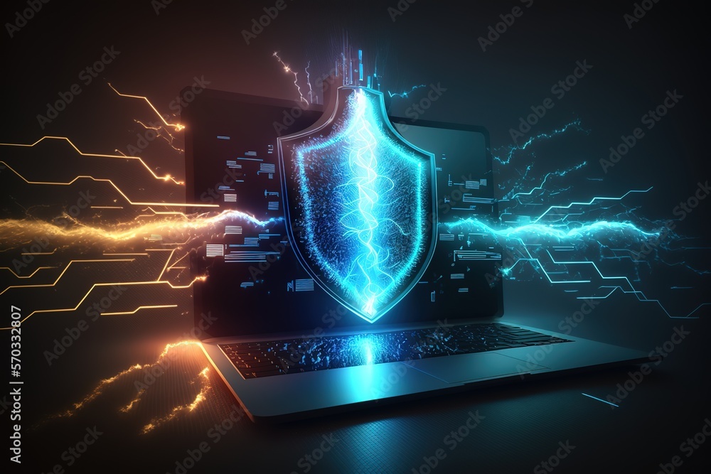 Wall mural cyber security, data protection, cyberattacks concept on blue background. database security software
