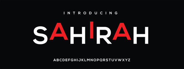 Minimal modern alphabet fonts. Typography minimalist SAHIRAH  digital fashion future creative logo font. vector illustration