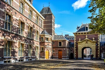 Fototapeta na wymiar Explore the historic heart of The Hague. The buildings around the Binnenhof date from different periods and illustrate Dutch history. The Hague, Holland, Netherlands, Europe