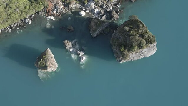 Aerial view of the picturesque Marble Caves near Puerto Rio Tranquilo - Lago General Carrera, Chile - raw version