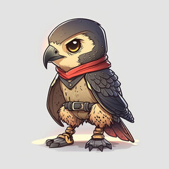 Cute Falcon Standing Cartoon Vector Icon Illustration, Animal Nature Icon Concept Isolated. generative ai