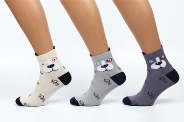 Socks on a white background. Socks on the leg.