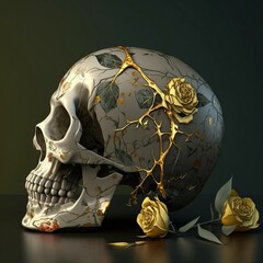 Generative AI generative aiと 骨格と 頭蓋骨と 金と 人間と デコレーシ