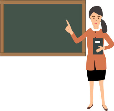 illustration of a female teacher teaching in front of the class. illustration of a teacher teaching in front of the blackboard