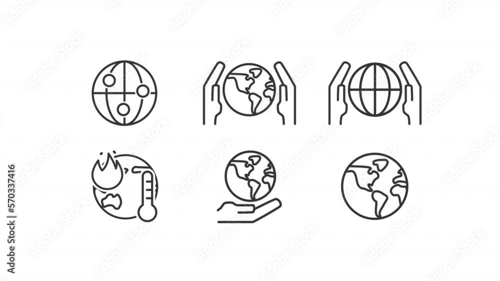 Poster animated save earth linear icons. planet conservation. prevent global warming. seamless loop hd vide