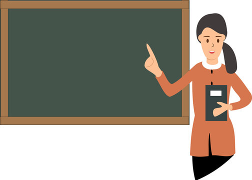 illustration of a teacher teaching in front of the blackboard. illustration of a female teacher teaching in front of the class.