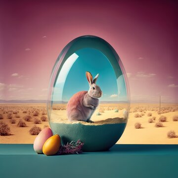 desert easter bunny with eggs