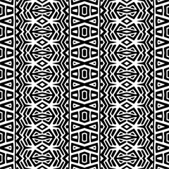 Vector geometric ornament in ethnic style. Seamless pattern with  abstract shapes,Black and white color. Repeating pattern for decor, textile and fabric.