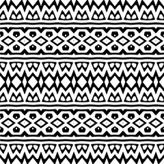 Vector geometric ornament in ethnic style. Seamless pattern with  abstract shapes,Black and white color. Repeating pattern for decor, textile and fabric.