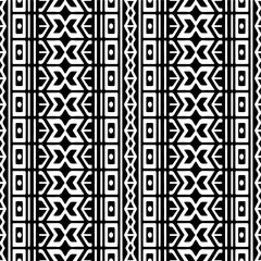 Vector geometric ornament in ethnic style. Seamless pattern with  abstract shapes,Black and white color. Repeating pattern for decor, textile and fabric.