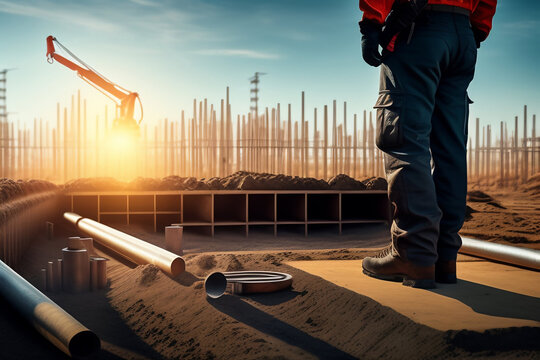Imagen de un trabajador de la construcción, representa un trabajo manual, específicamente en la industria de la construcción. Colocación de cimientos o la instalación de tuberías.