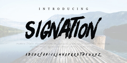 Minimal modern alphabet fonts. Typography minimalist SIGNATION digital neon future creative logo font. vector illustration