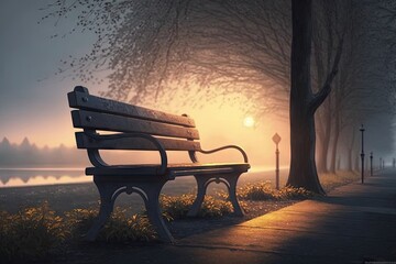 Fototapeta na wymiar bench in the morning