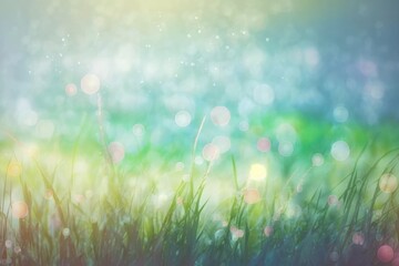 Bright grass light pastel bokeh background - Generative AI

