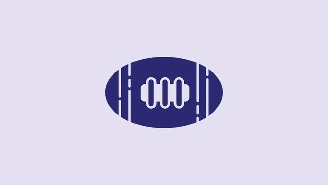 Blue American Football ball icon isolated on purple background. Rugby ball icon. Team sport game symbol. 4K Video motion graphic animation