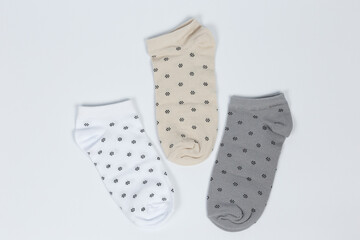 Socks on a white background. Socks on the leg.
