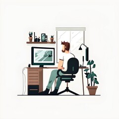 Illustration of a person working from home remotely