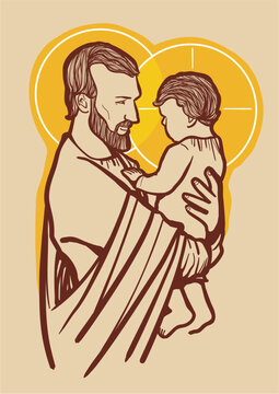 Saint Joseph holding the baby Jesus. Drawing based on Senivpetro's photo