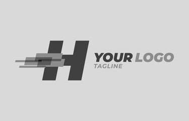 letter H initial monochrome pixel digital vector logo design