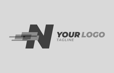 letter N initial monochrome pixel digital vector logo design