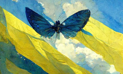 Butterfly sky flag of freedom blue yellow abstraction, Generative AI