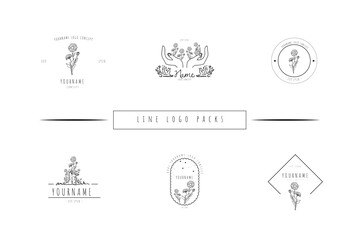 Upgrade Your Brand with Our Vector Simple Black and White Hand-Drawn Daisy Line Logo Collection - Get 6 Customizable Logos with a Chic and Elegant Design. Perfect for Small Businesses and Startups Loo