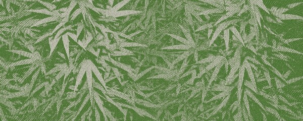 a wide background with cannabis leaves with hatch texture